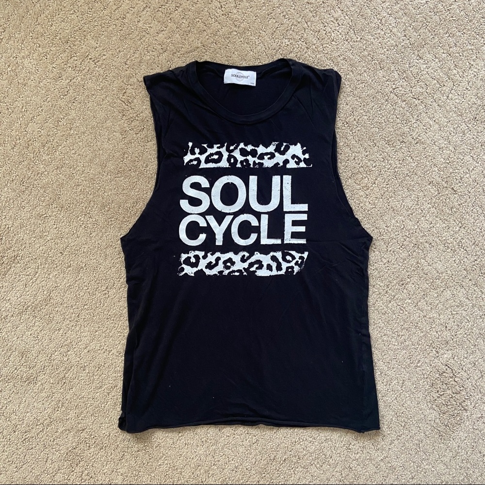 Soulcycle Womens Black Leopard Print Printed Muscle Tank Tee Sz Small